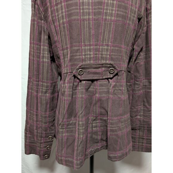 DKNY Jeans Women's Brown Purple Plaid Button Jacket Funnel Neck Fall Coat Large - Picture 5 of 14